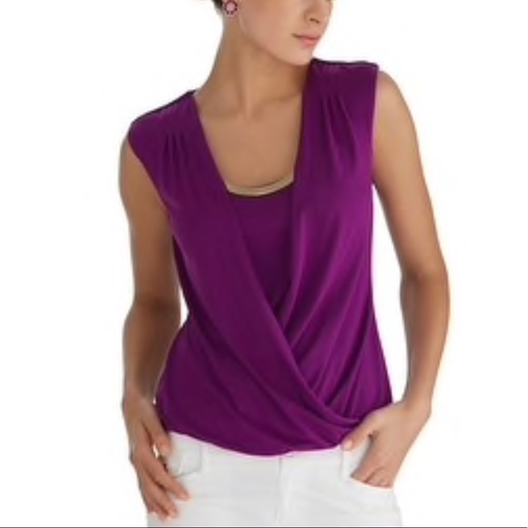 White House Black Market Tops - WHBM BUBBLE HEM SURPLICE TOP